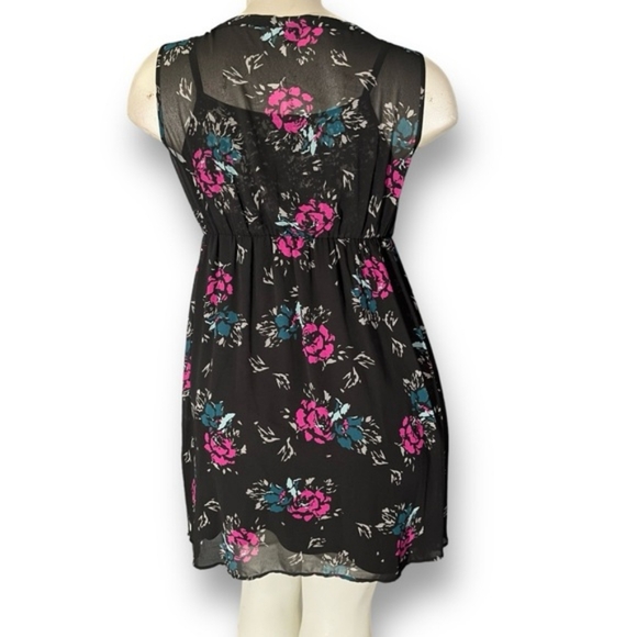 TORRID Black Pink Floral Lace Cutout Overlay Mini Chiffon Georgette Dress - Picture 2 of 10